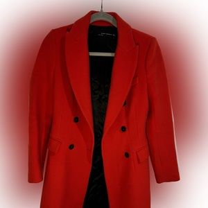 Zara Woman Red Wool Long Coat